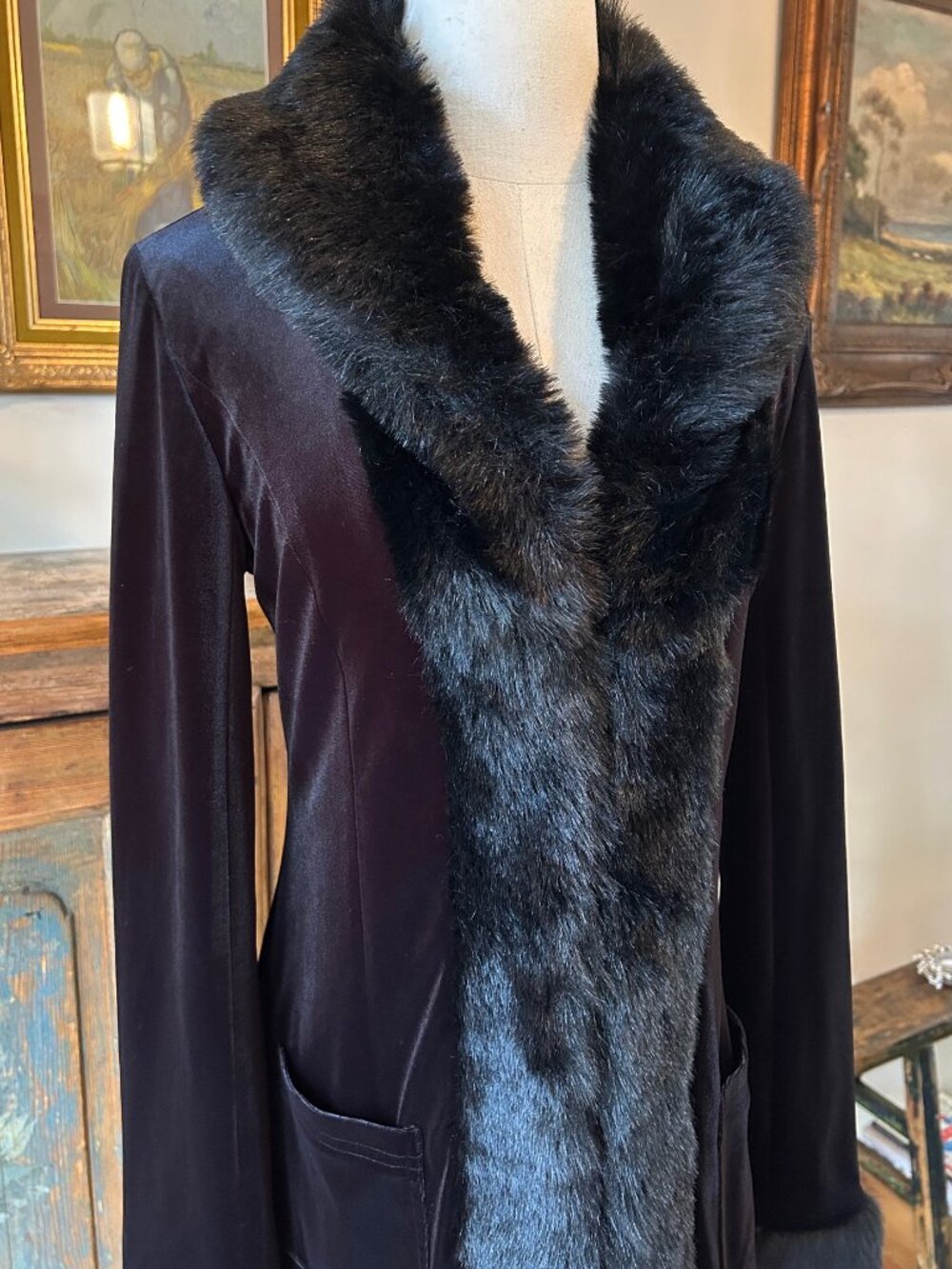 Vintage Betsey Johnson Rose Black Velvet Duster Coat - Picture 10 of 13